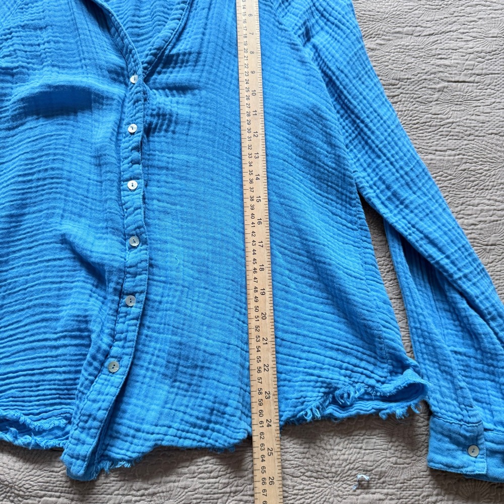 Michael Stars Blue Gauze Shirt Button Down Collared Long Sleeve Raw Hem Size S - Picture 6 of 8